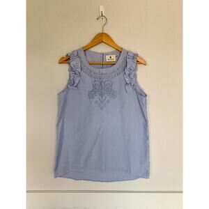 Betsey’s Boutique Blue White Stripe Embroidered Ruffle Tank Blouse Preppy Small